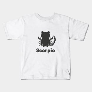 Scorpio Cat Zodiac Sign with Text (Black and White) Kids T-Shirt